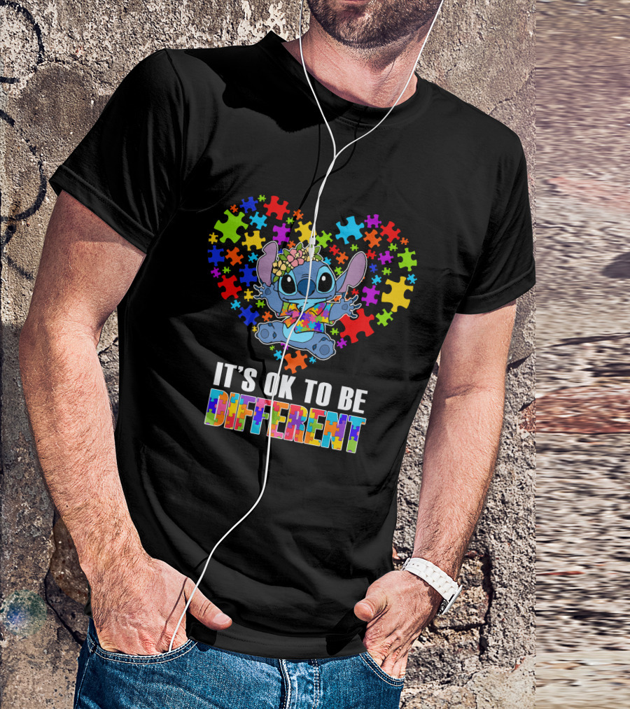 It's Ok To Be Different Stitch Puzzle Heart T-Shirt