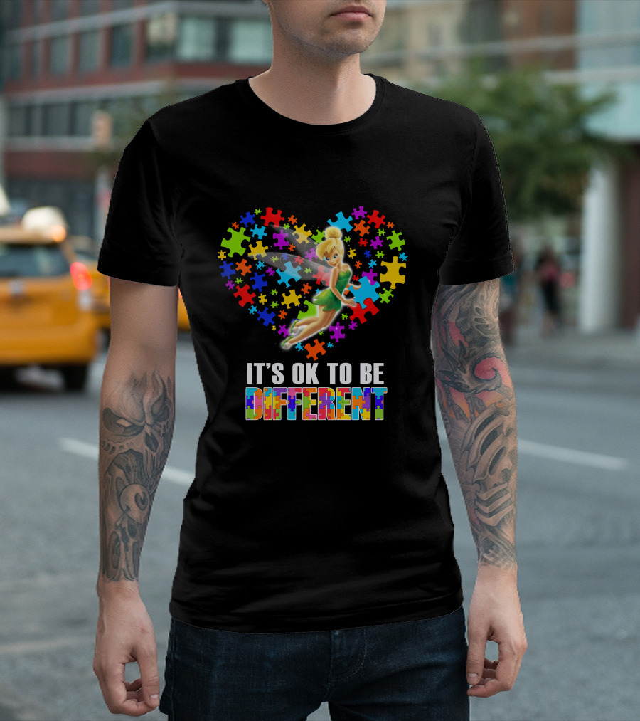 It's Ok To Be Different Tinker Bell Puzzle Heart T-Shirt