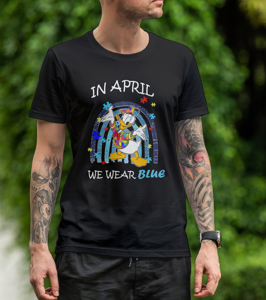 In April We Wear Blue Donald Duck Puzzle Pieces T-Shirt