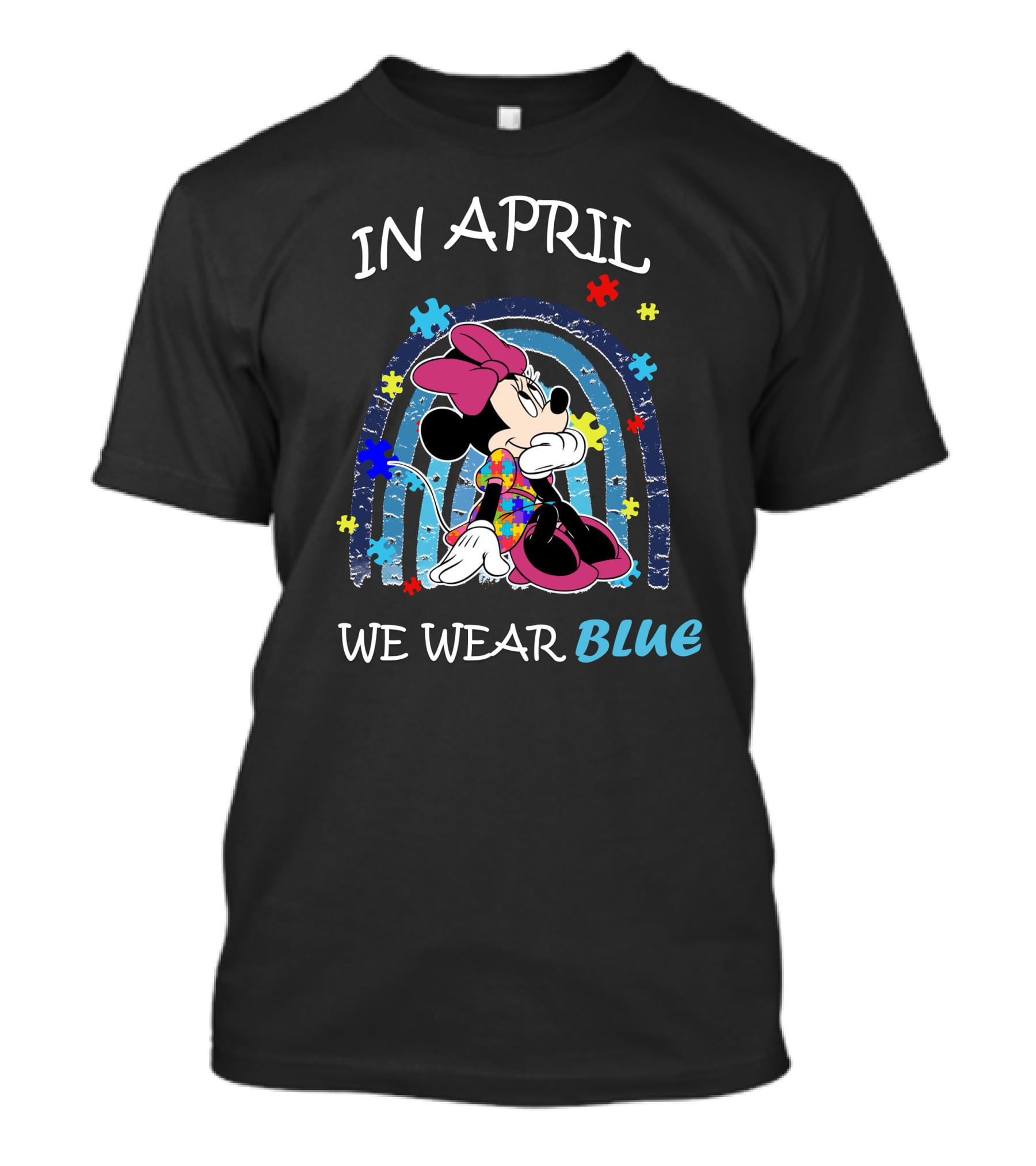 In April We Wear Blue Minnie Mouse Puzzle Pieces T-Shirt