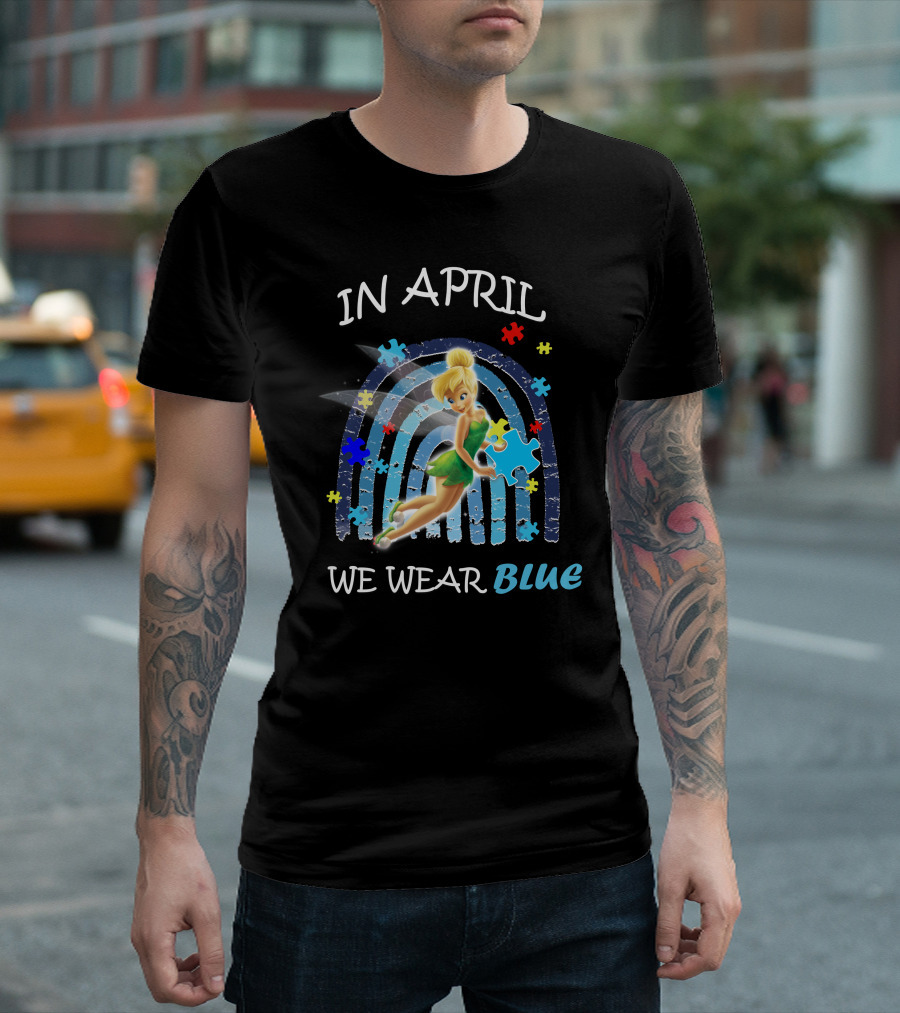 Tinkerbell In April We Wear Blue Puzzle Pieces T-Shirt