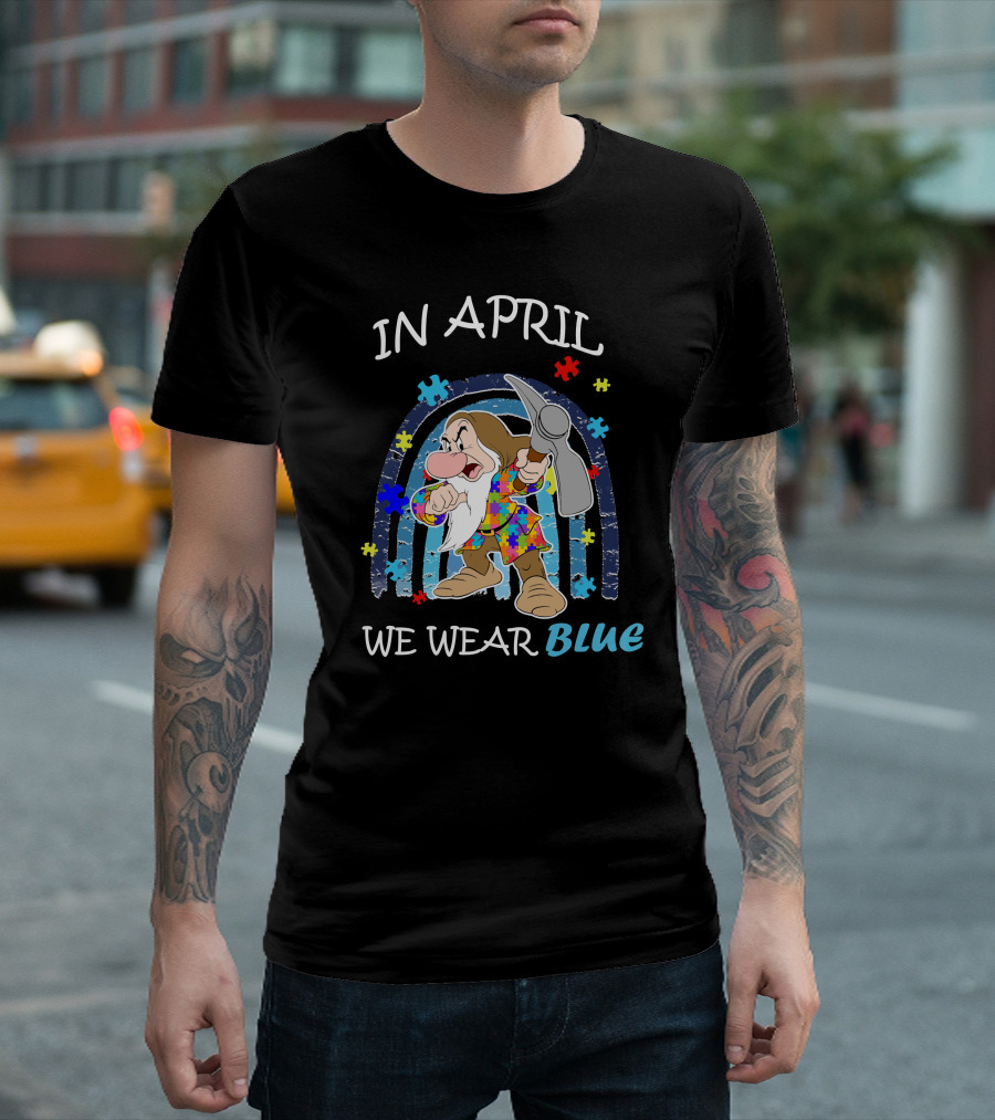 In April We Wear Blue Grumpy Puzzle Pieces T-Shirt