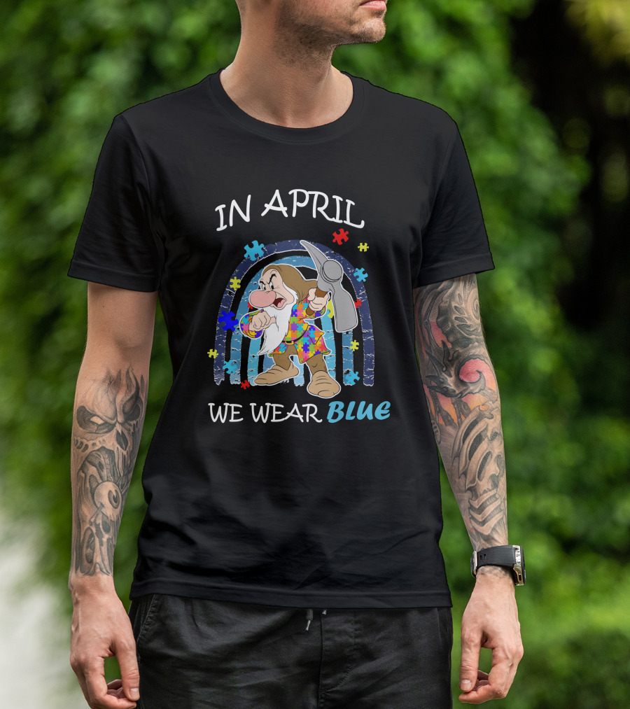 In April We Wear Blue Grumpy Puzzle Pieces T-Shirt