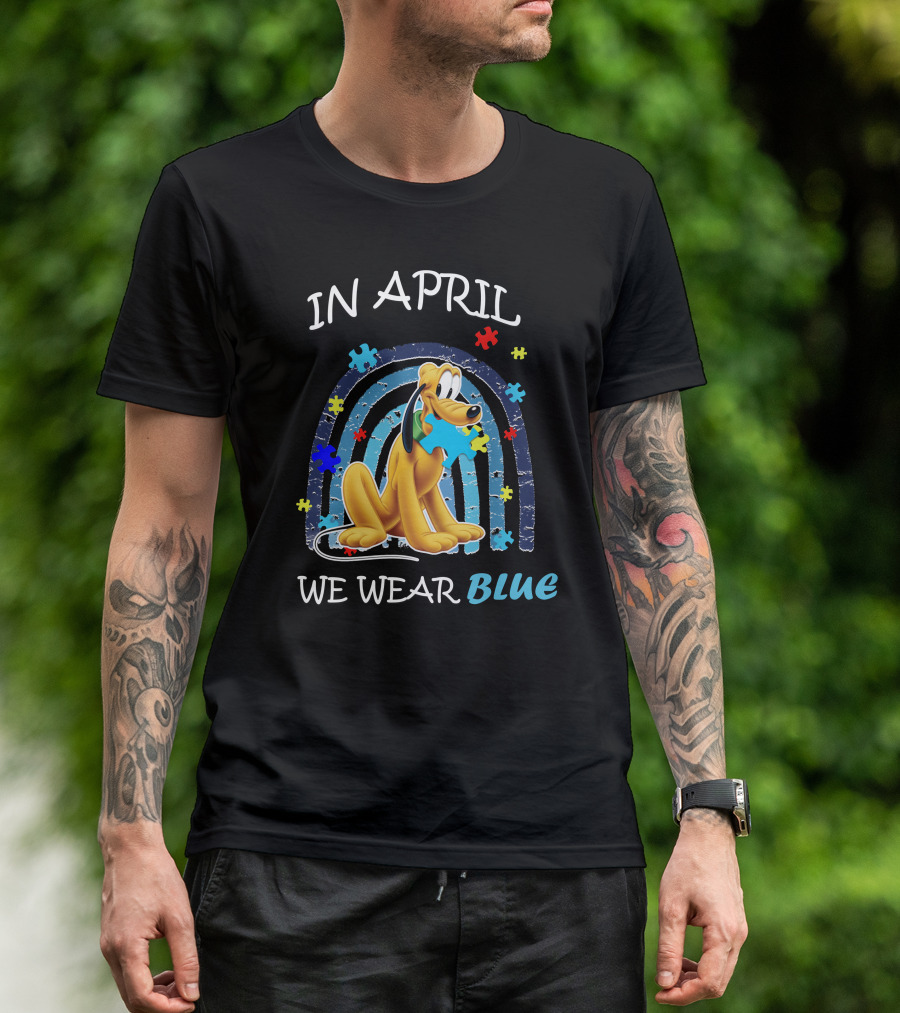 In April We Wear Blue Pluto Puzzle Autism Awareness T-Shirt