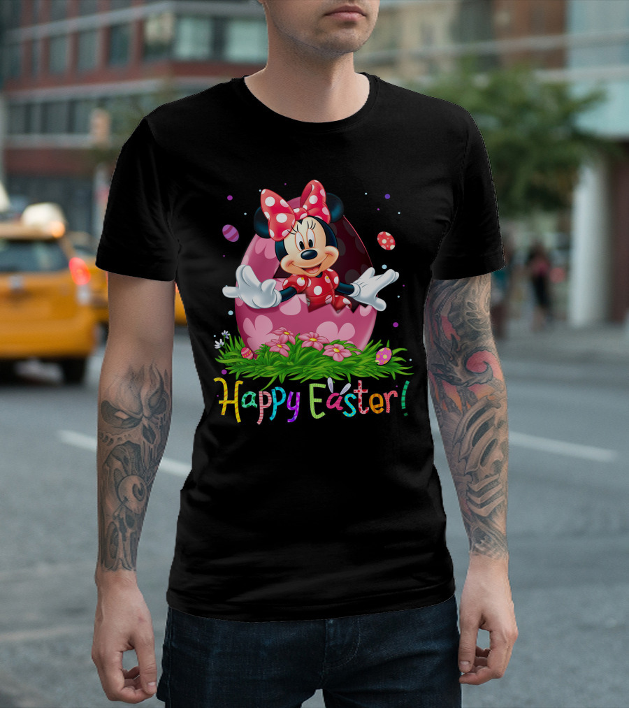 Happy Easter Minnie Mouse Pink Egg Celebration T-Shirt