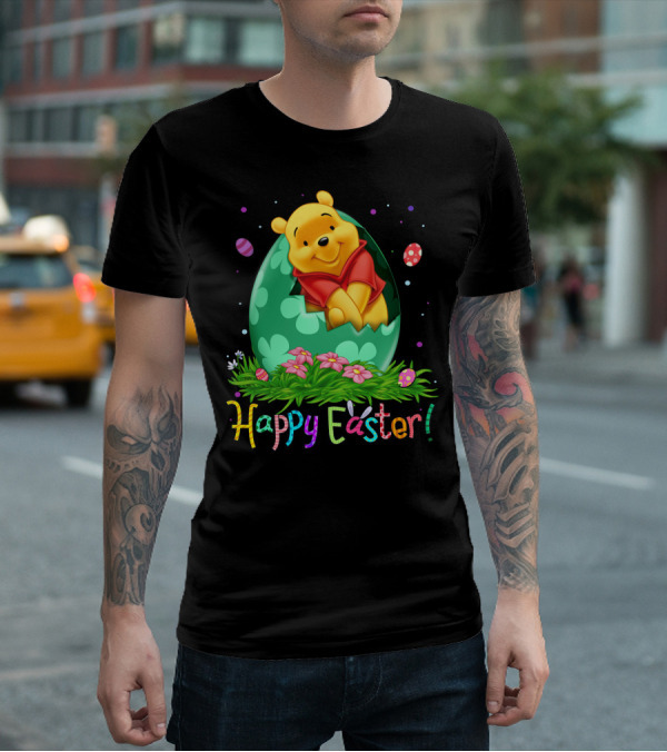 Happy Easter Pooh Bear Egg Flowers T-Shirt