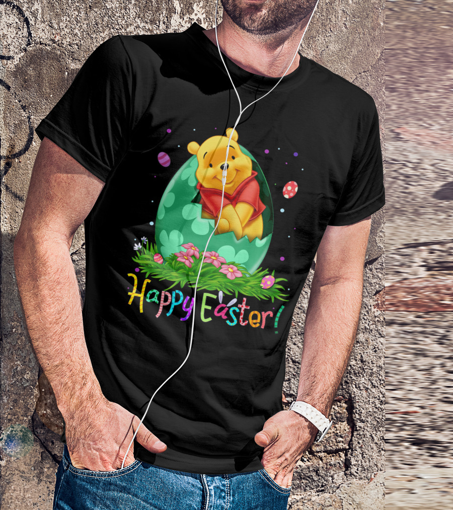 Happy Easter Pooh Bear Egg Flowers T-Shirt