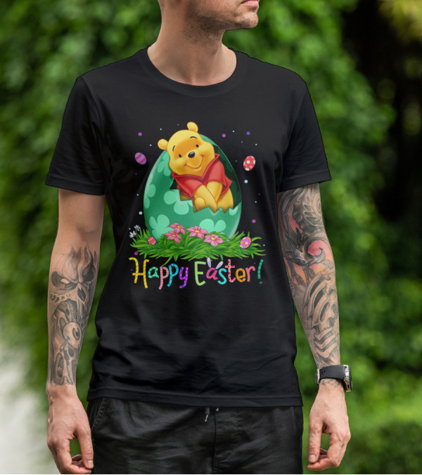 Happy Easter Pooh Bear Egg Flowers T-Shirt