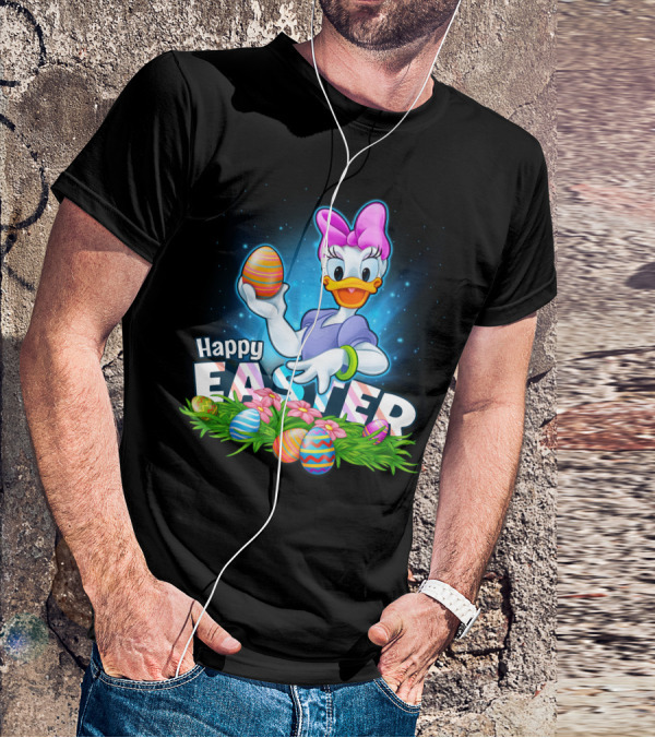 Daisy Duck Celebrating Happy Easter With Colorful Eggs And Flowers T-Shirt