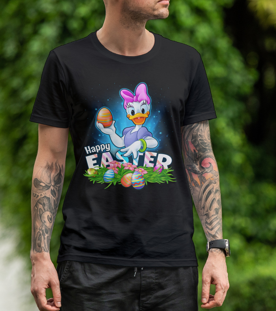 Daisy Duck Celebrating Happy Easter With Colorful Eggs And Flowers T-Shirt