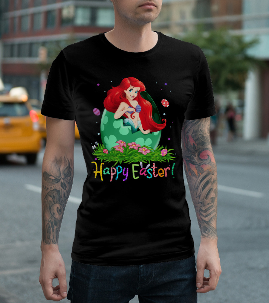 Happy Easter Ariel Egg And Flowers T-Shirt