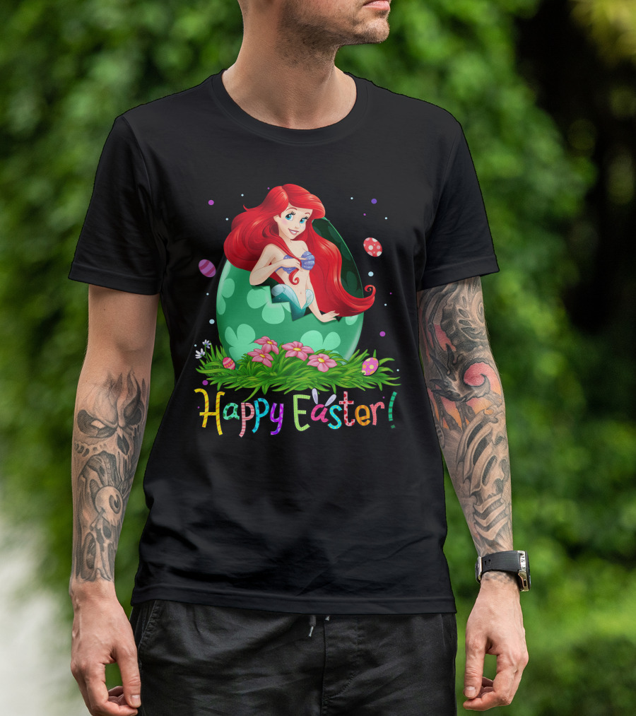 Happy Easter Ariel Egg And Flowers T-Shirt
