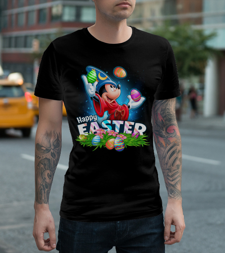 Fantasia Mickey Mouse Sorcerer Hat Juggling Easter Eggs Happy Easter T-Shirt