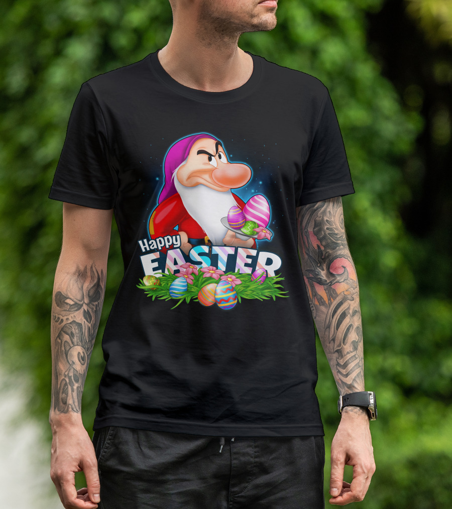 Grumpy Happy Easter With Colorful Eggs And Flowers T-Shirt