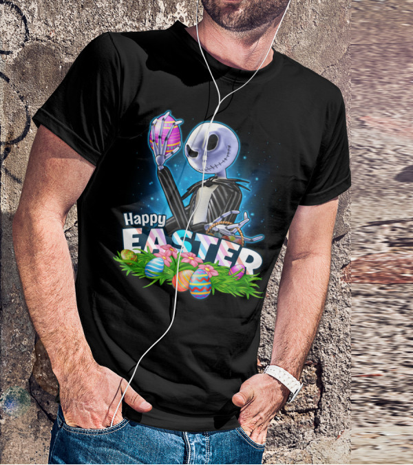 JACK SKELLINGTON Happy Easter With Colorful Eggs And Flowers T-Shirt