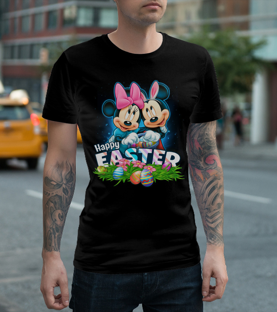 Mickey Minnie Happy Easter with Easter Eggs and Bows T-Shirt