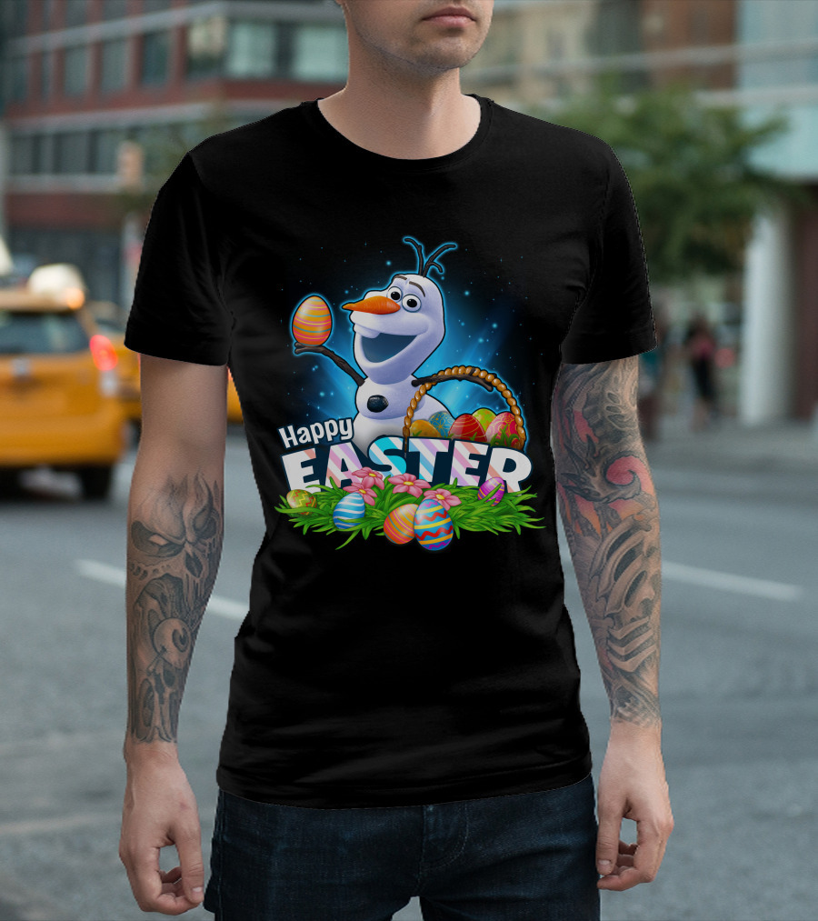 Happy Easter Olaf with Colorful Eggs and Basket T-Shirt