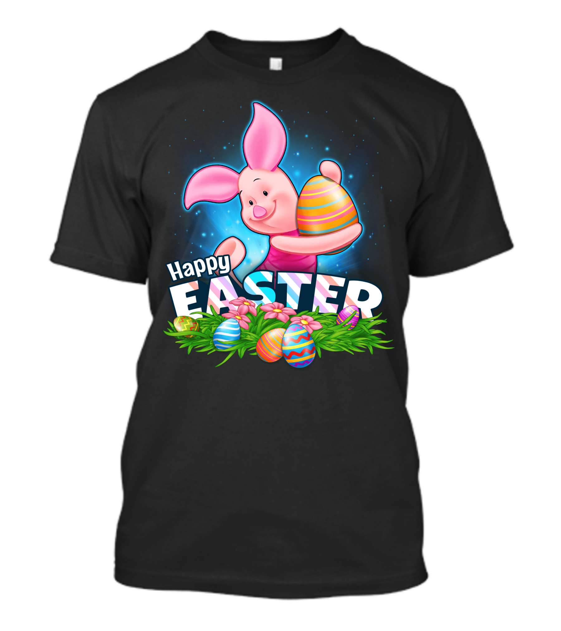 PIGLET Happy Easter Striped Easter Eggs And Flowers T-Shirt