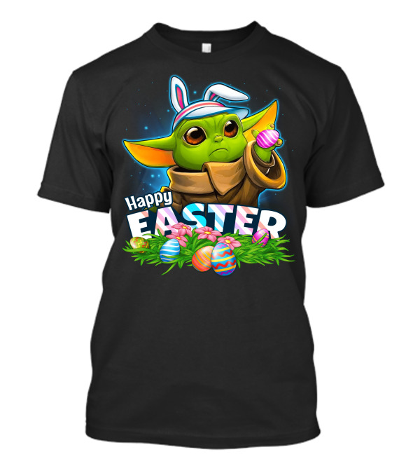 Happy Easter Yoda Baby With Bunny Ears And Colorful Eggs T-Shirt