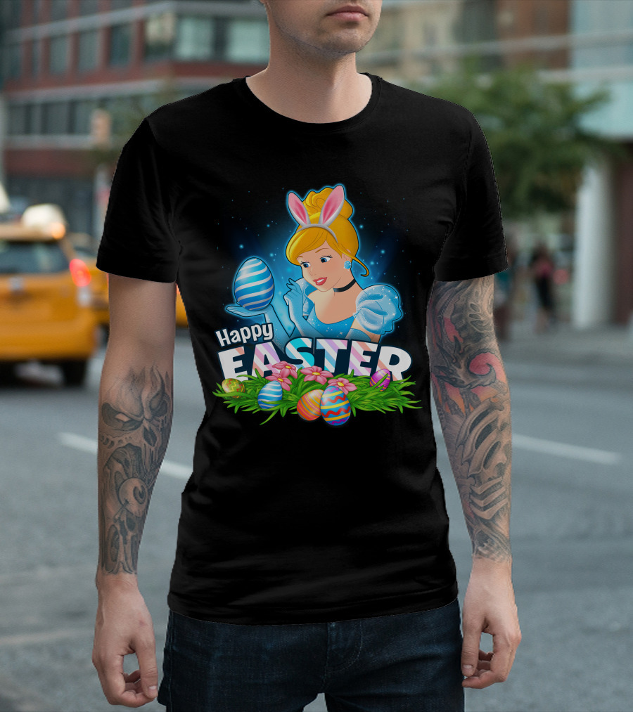 Cinderella Happy Easter Colorful Eggs and Bunny Ears T-Shirt