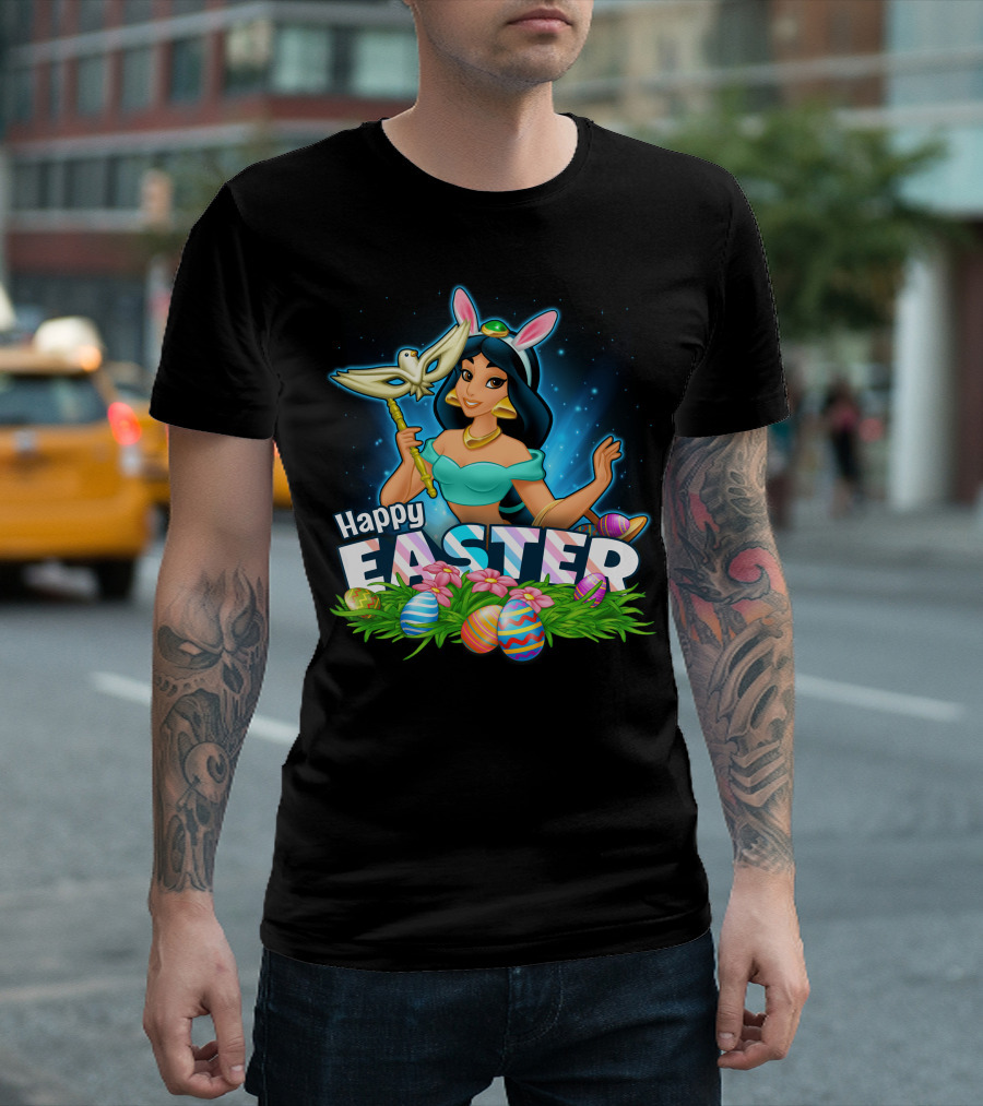 JASMINE Happy Easter Bunny Ears Doves Colorful Eggs T-Shirt