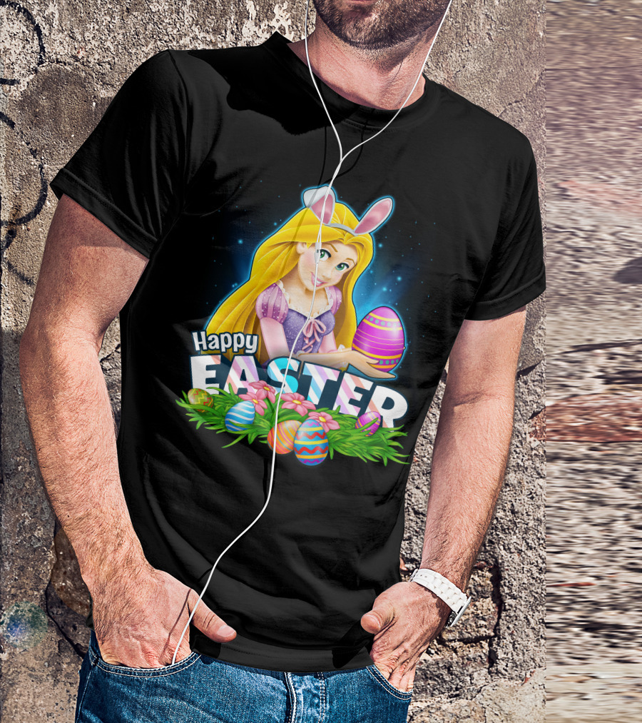 RAPUNZEL Happy Easter Bunny Ears Colorful Eggs Flower Patch T-Shirt