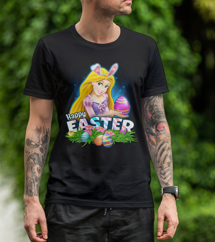 RAPUNZEL Happy Easter Bunny Ears Colorful Eggs Flower Patch T-Shirt