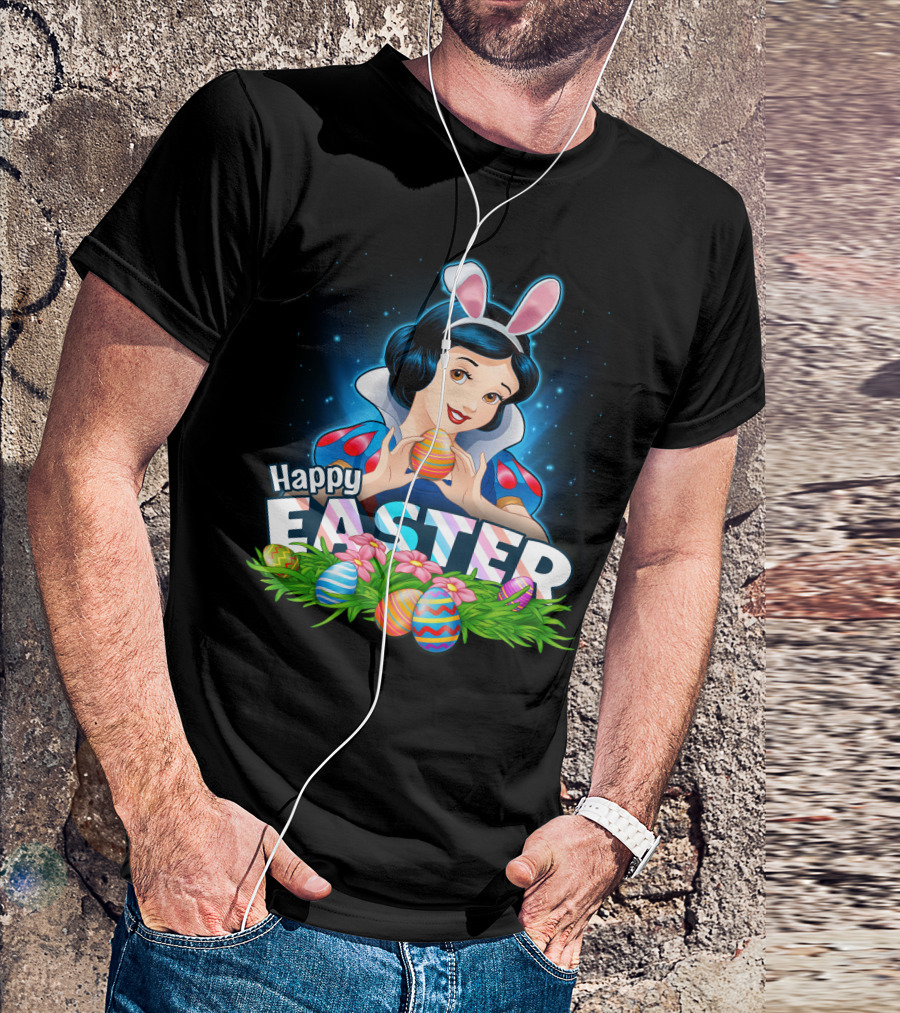 Snow White Happy Easter Bunny Ears Colorful Eggs T-Shirt