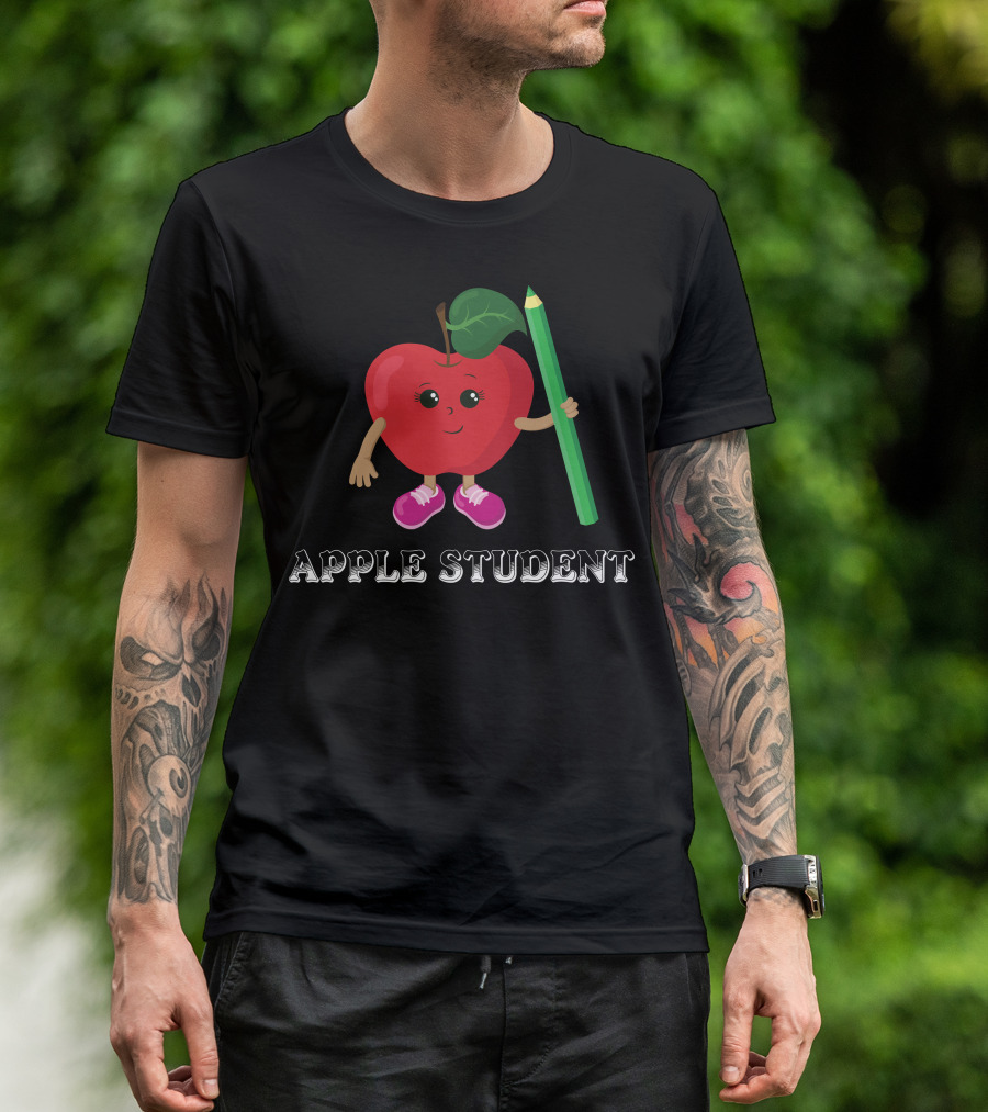 APPLE STUDENT Apple Character With Pencil T-Shirt