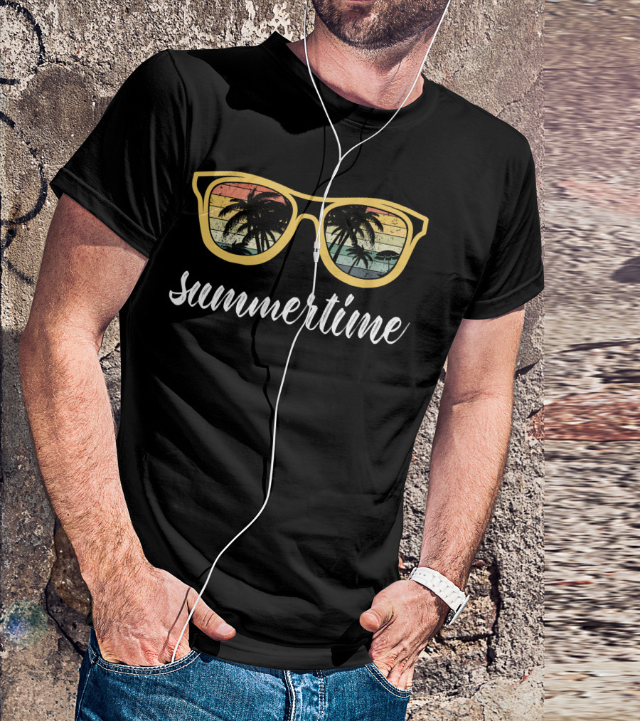 Summertime Sunglasses Palm Trees Retro T-Shirt