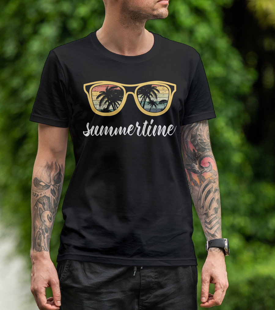 Summertime Sunglasses Palm Trees Retro T-Shirt