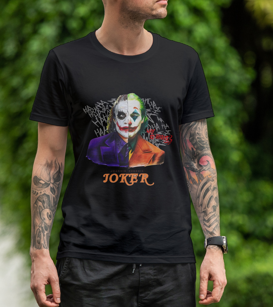 Joker Why So Serious Split Joaquin Phoenix Heath Ledger T-Shirt