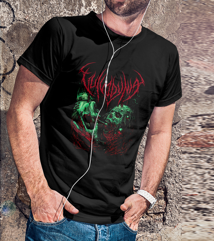 Vulvodynia Zombie Horror Art Blood Red And Green Helmet Creature T-Shirt