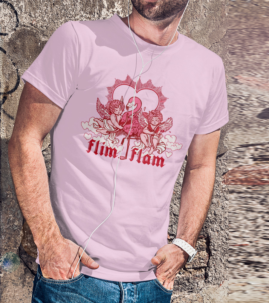 FLIM FLAM CHERUB LIGHT PINK HEART FLAMINGO T-Shirt