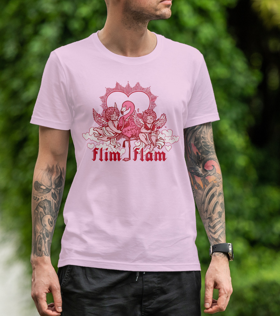 FLIM FLAM CHERUB LIGHT PINK HEART FLAMINGO T-Shirt