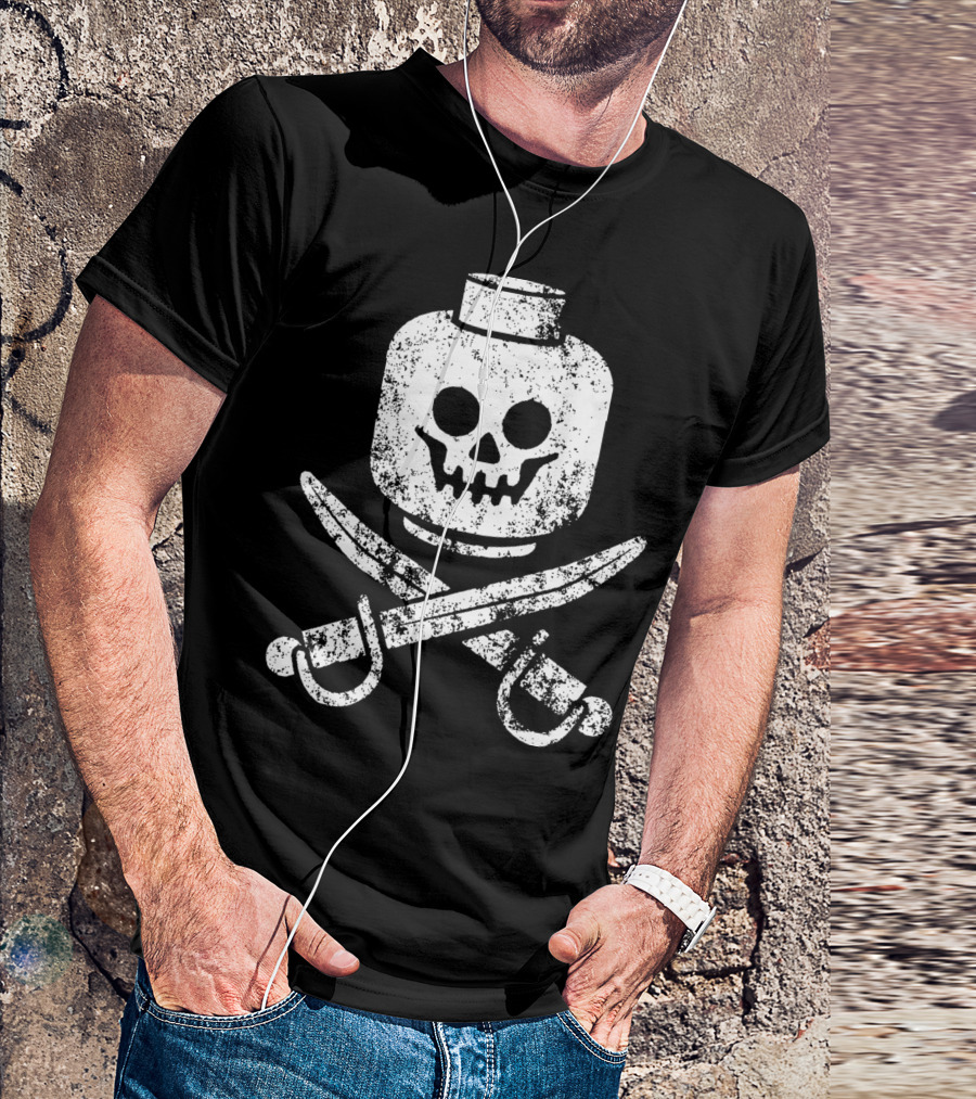 Dead Bricks Tell No Tales Pirate Skull And Crossbones Minifigure Head T-Shirt