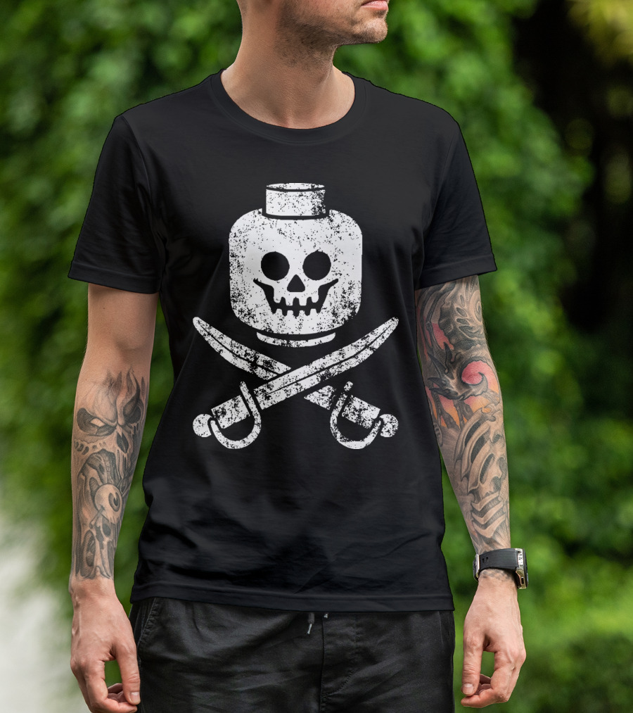 Dead Bricks Tell No Tales Pirate Skull And Crossbones Minifigure Head T-Shirt