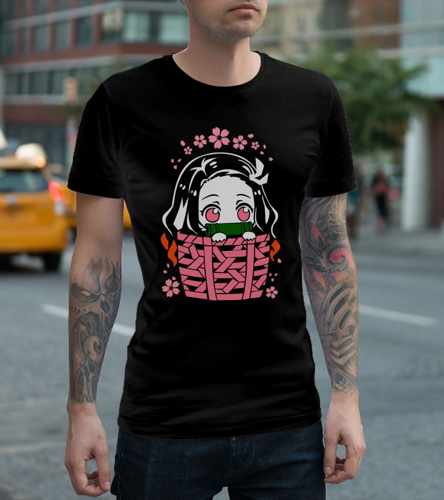 Nezuko Kamado Kimetsu No Yaiba Essentiel Cute Floral Basket T-Shirt