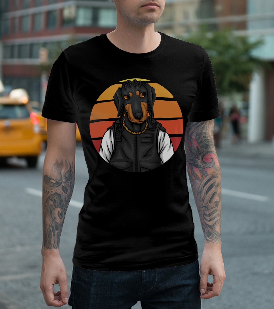 Police Dachshund Vest Braids Sunset T-Shirt