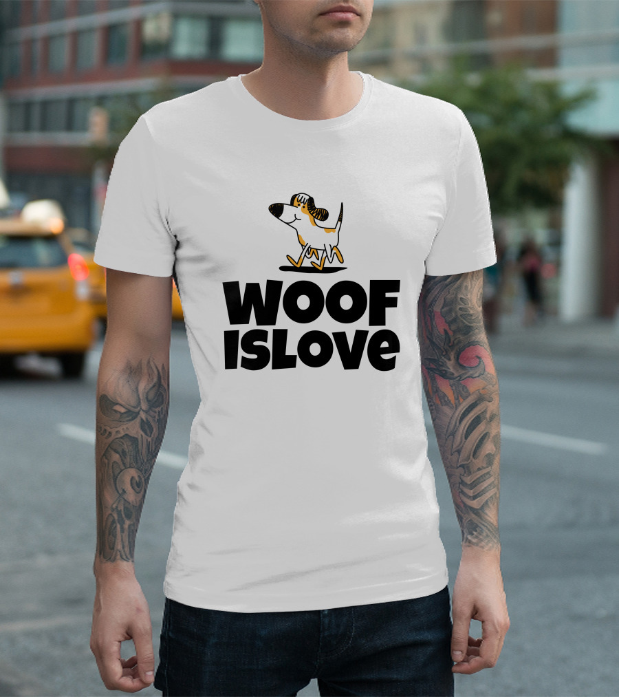 Woof Is Love With Dog Print Admirable Custom Printing T-Shirt