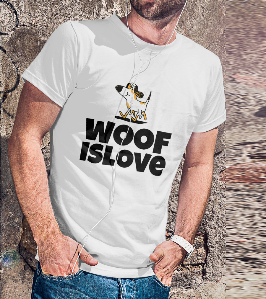 Woof Is Love With Dog Print Admirable Custom Printing T-Shirt