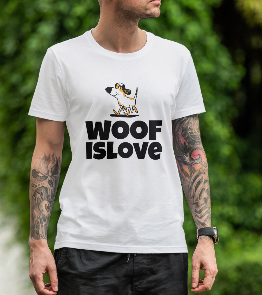 Woof Is Love With Dog Print Admirable Custom Printing T-Shirt
