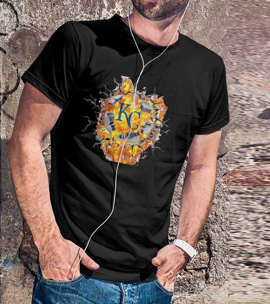 Kansas City Royals Kc Flaming Crackle T-Shirt