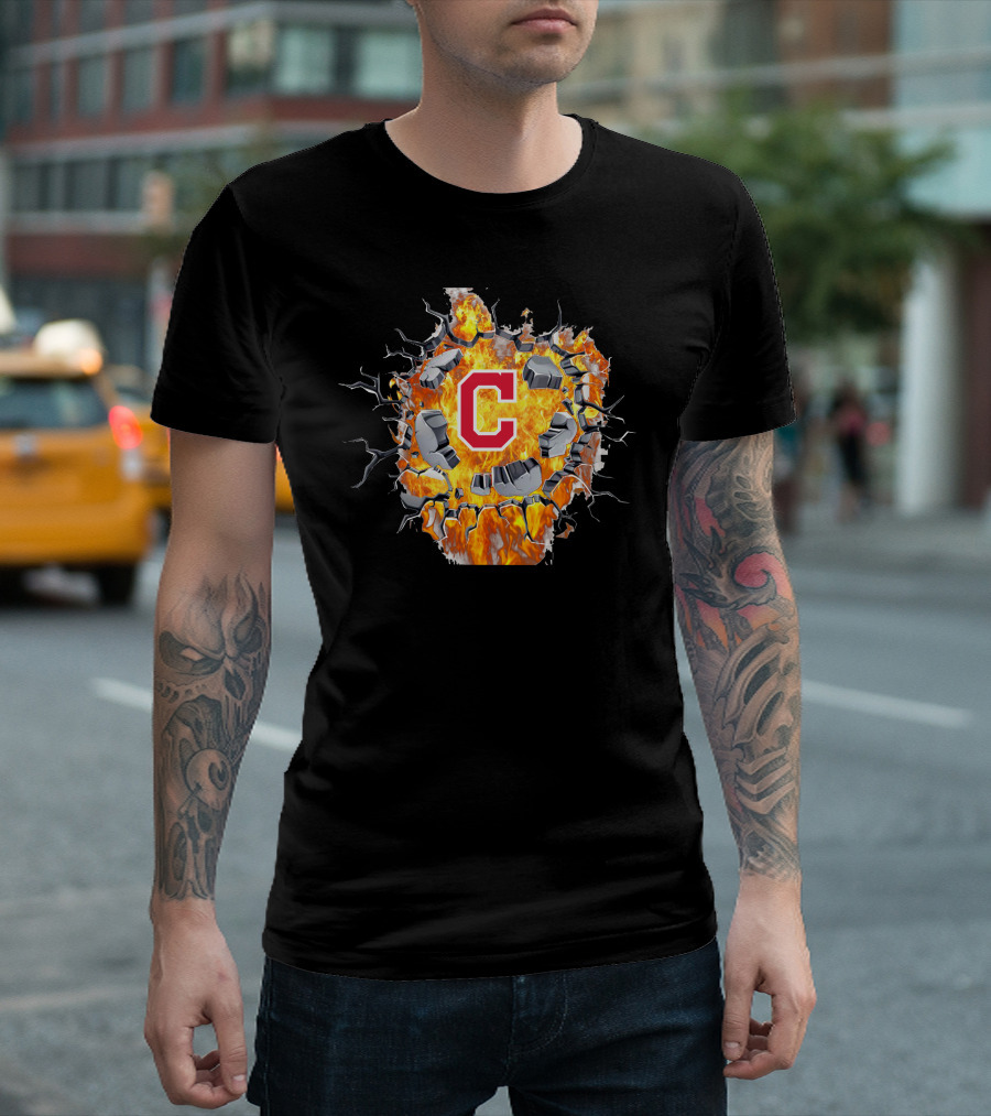 Cleveland Indians Flaming Cracked C T-Shirt