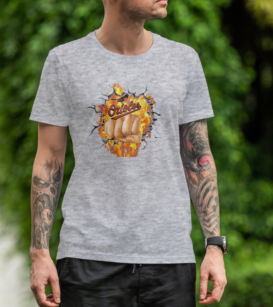 Orioles Fire And Steel Fist Burst T-Shirt