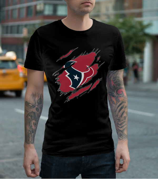 Houston Texans Claw Marks Logo Rip Texas Pride T-Shirt