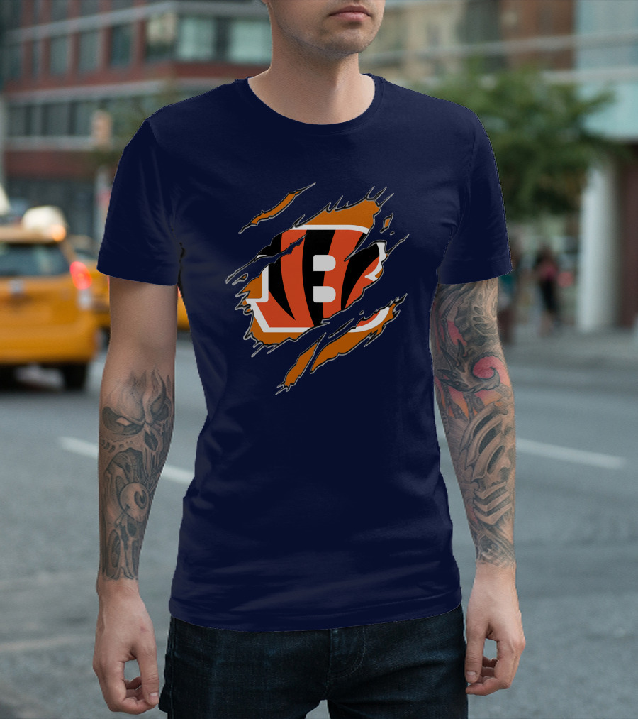 Cincinnati Bengals Claw Mark Logo Tearing Effect T-Shirt