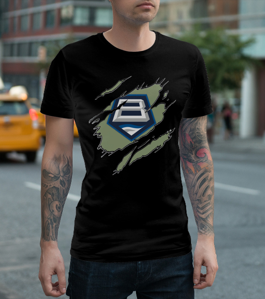 Baltimore Brigade Logo With Claw Marks And Blue White B On Green T-Shirt