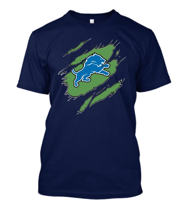 Detroit Lions Blue Roaring Lion With Claw Marks T-Shirt