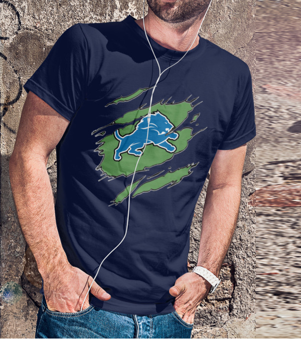 Detroit Lions Blue Roaring Lion With Claw Marks T-Shirt